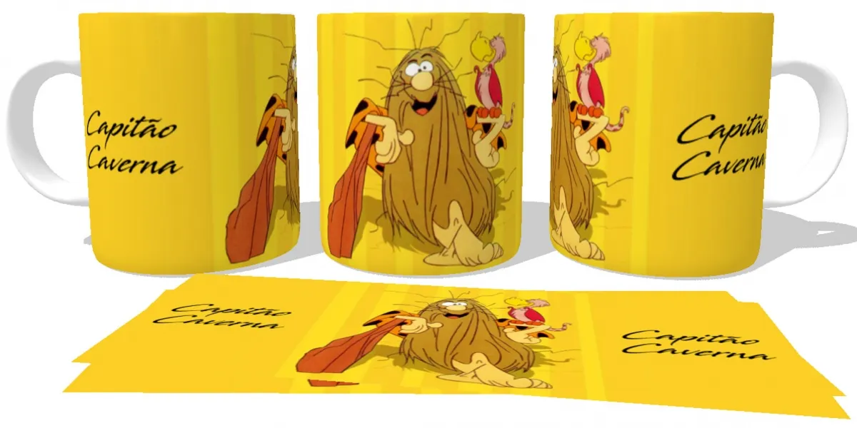 Caneca copo Plástico ou Cerâmica Capitão Caverna amarelo herói