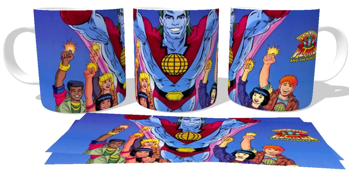 Caneca copo Plástico ou Cerâmica Capitão Planeta e os planetários