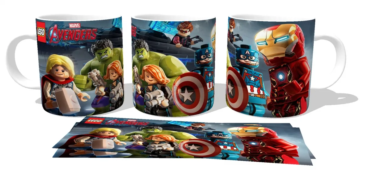 Caneca copo Plástico ou Cerâmica Lego Vingadores thor hulk marvel