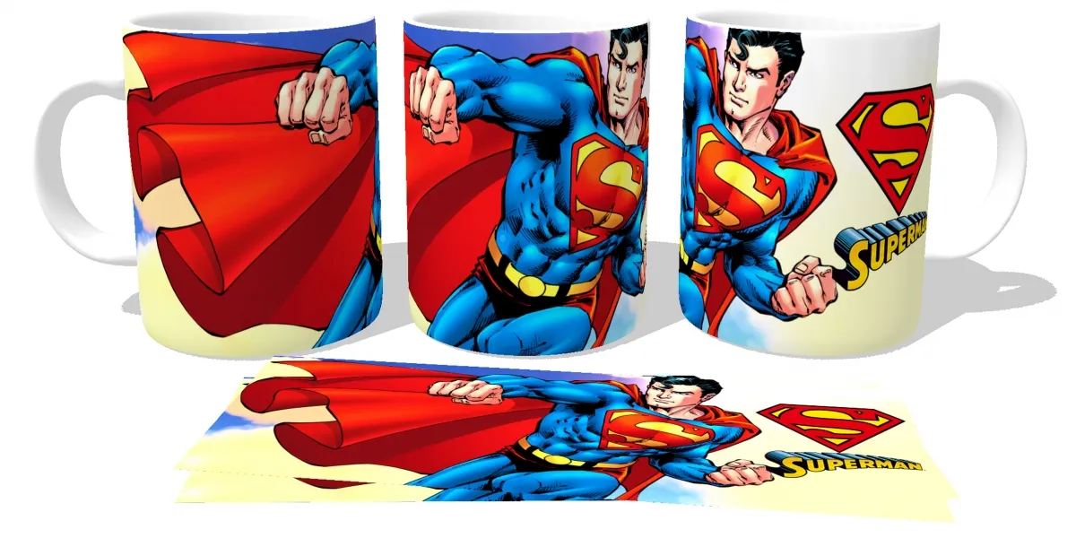 Caneca copo Plástico ou Cerâmica Superman desenho capa céus Imagem