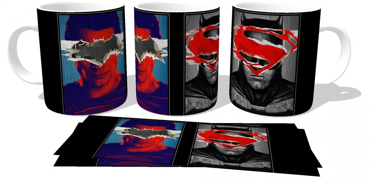 Caneca copo Plástico ou Cerâmica Superman VS Batman morcego
