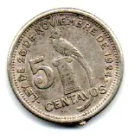 Guatemala - 1943 - 5 Centavos - Prata .720 - Aprox. 1,67g - 15,5mm - C/ Solda