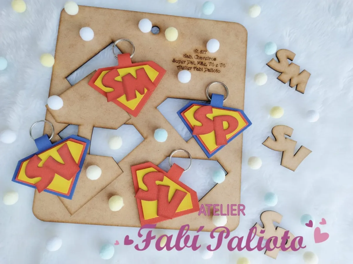 G1.677  Gabarito de Moldes  em MDF Chaveiros Super Pai - Mãe, Vovó e Vovô Imagem