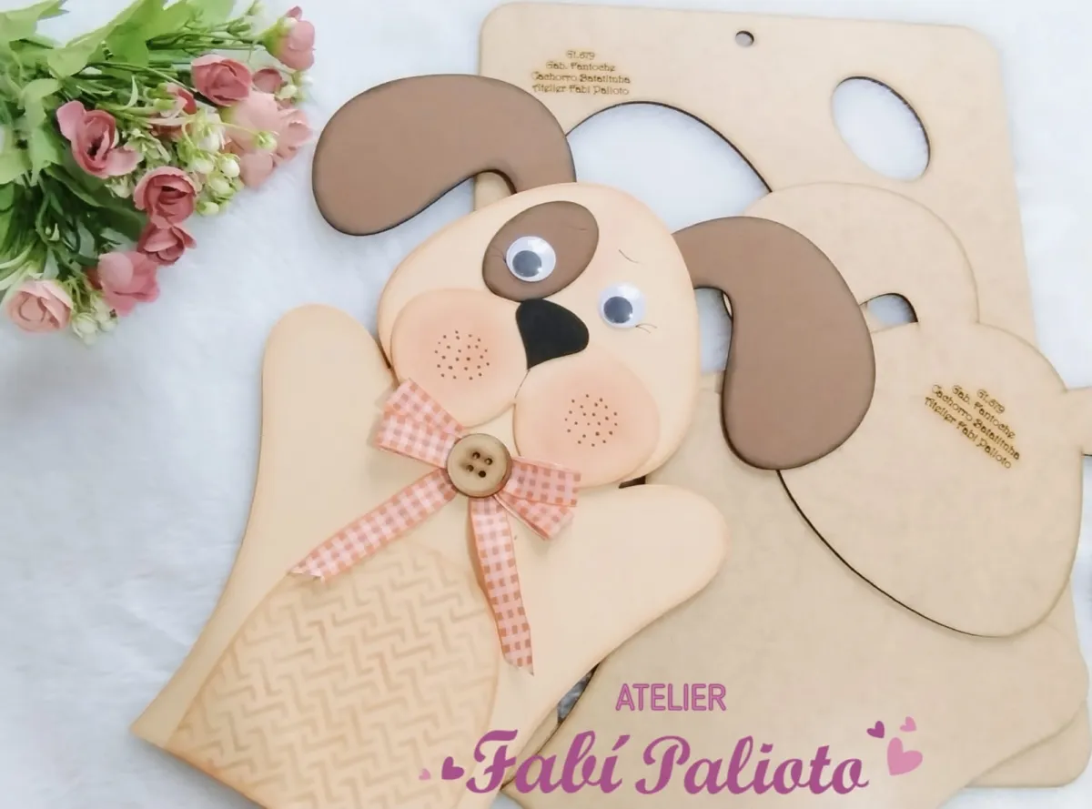 G1.679  Gabarito de Moldes em MDF  Fantoche Cachorro Batatinha
