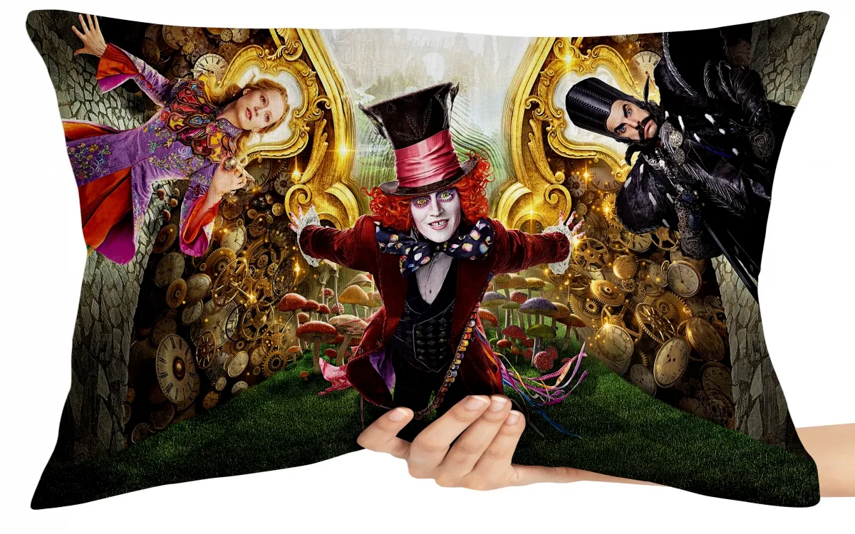 Capa de Almofada ou Travesseiro Chapeleiro Maluco Alice e o Tempo