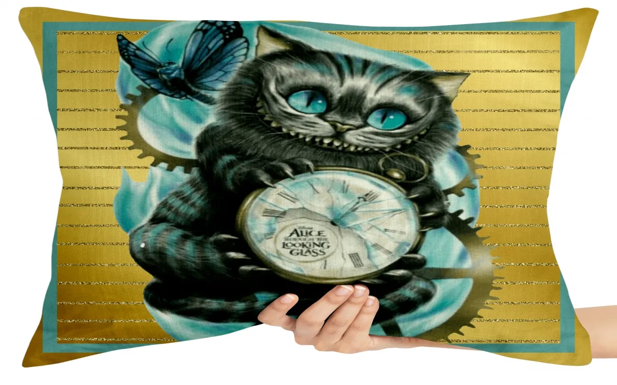 Capa de Almofada ou Travesseiro Gato de Cheshire relógio Imagem