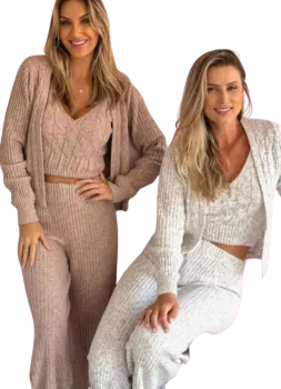 Conjunto Tricô Mousse 3 Peças - Cinza Chumbo