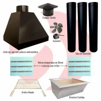 Kit Churrasqueira de Vidro a Carvão Braseiro Cooktop 65cm Média com 3 Tubos Coifa e Grelha Moeda - Foto 2
