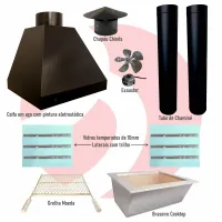 Kit Churrasqueira de Vidro a Carvão Braseiro Cooktop 75cm Grande com 2 Tubos Coifa e Grelha Moeda - Foto 3