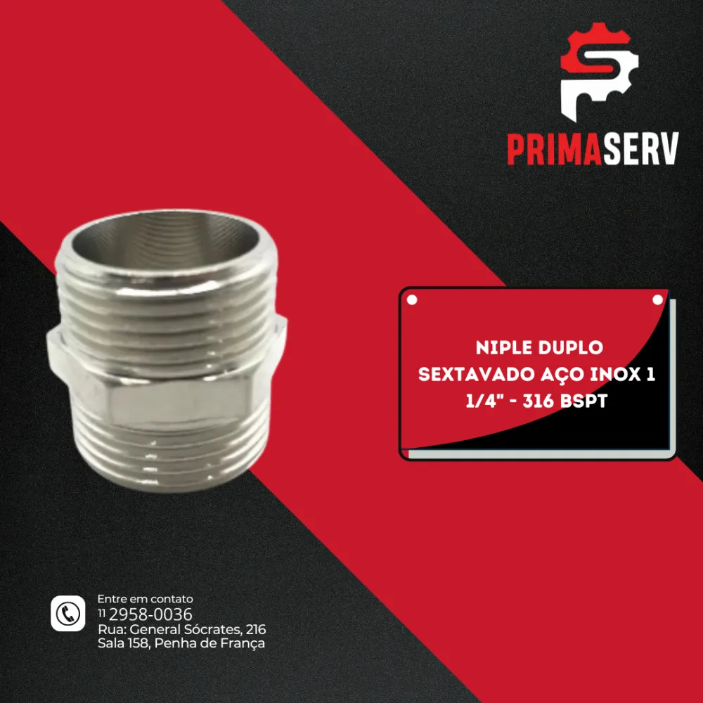 ACI-71 NIPLE DUPLO SEXTAVADO AÇO INOX 1 1/4" - 316 BSPT