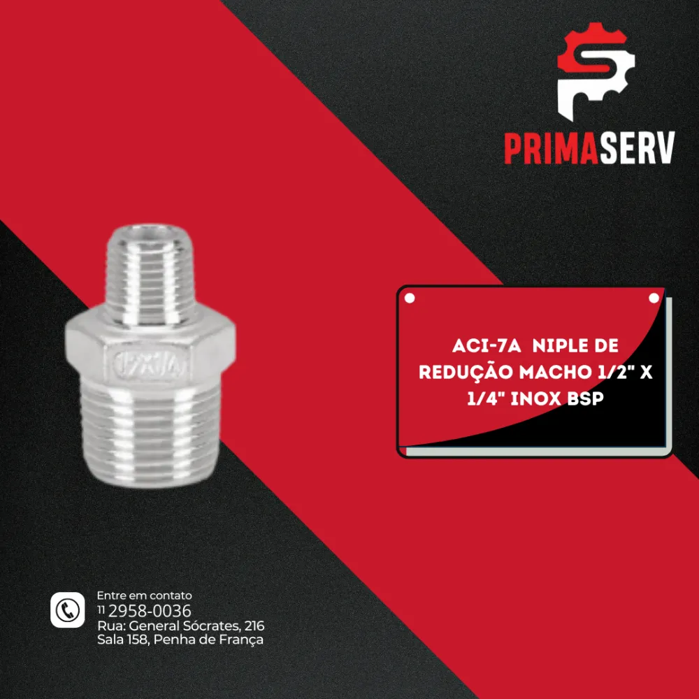 ACI-7A  NIPLE DE REDUÇÃO MACHO 1/2" X 1/4" INOX BSP