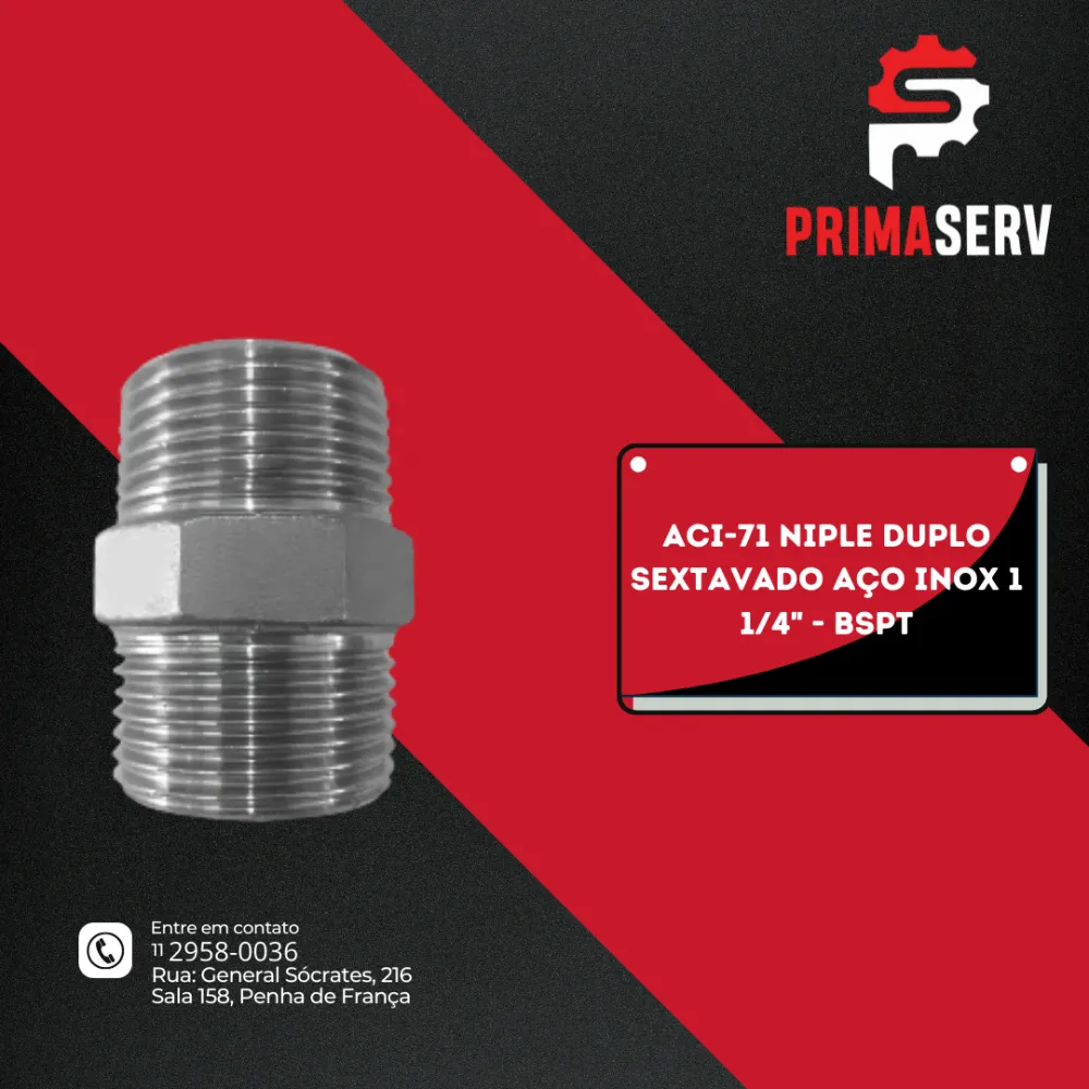 ACI-71 NIPLE DUPLO SEXTAVADO AÇO INOX 1 1/4" - BSPT