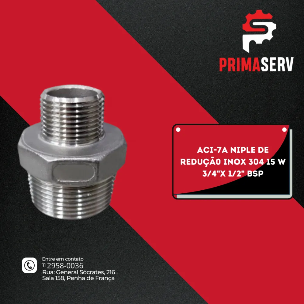 ACI-7A NIPLE DE REDUÇÃ0 INOX 304 15 W 3/4"X 1/2" BSP