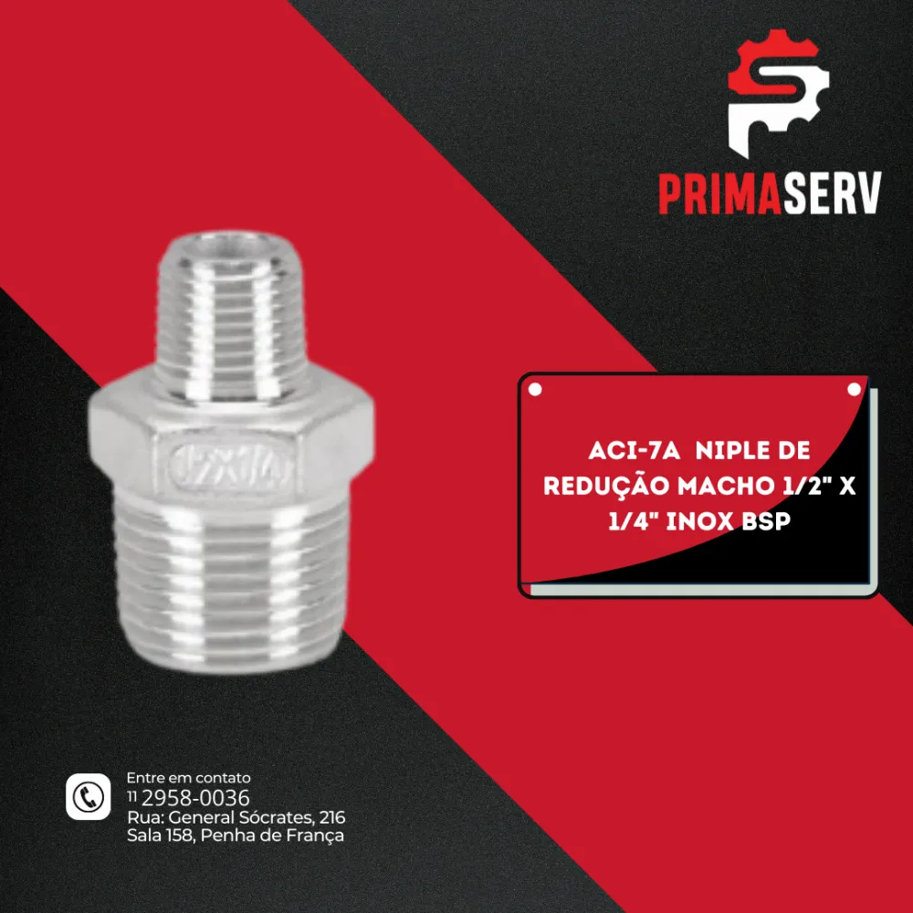 ACI-7A  NIPLE DE REDUÇÃO MACHO 1/2" X 1/4" INOX BSP