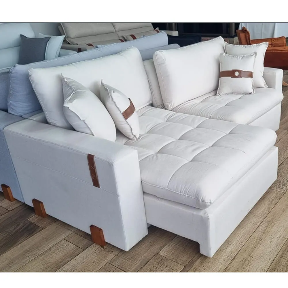 Sofá Cama Zeus retrátil e reclinável Linho - Gelo ou Marfim 2,40