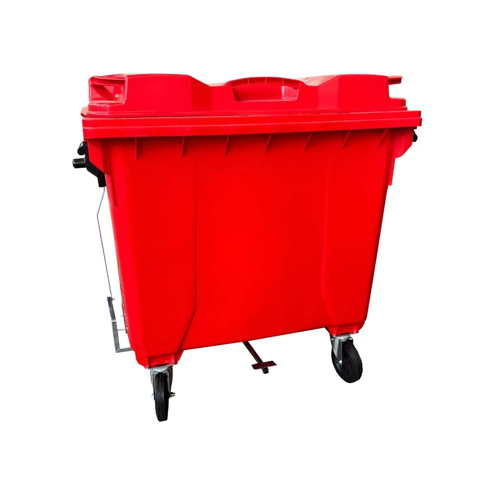 Container Plástico 1000 Litros Com Pedal Vermelho Imagem