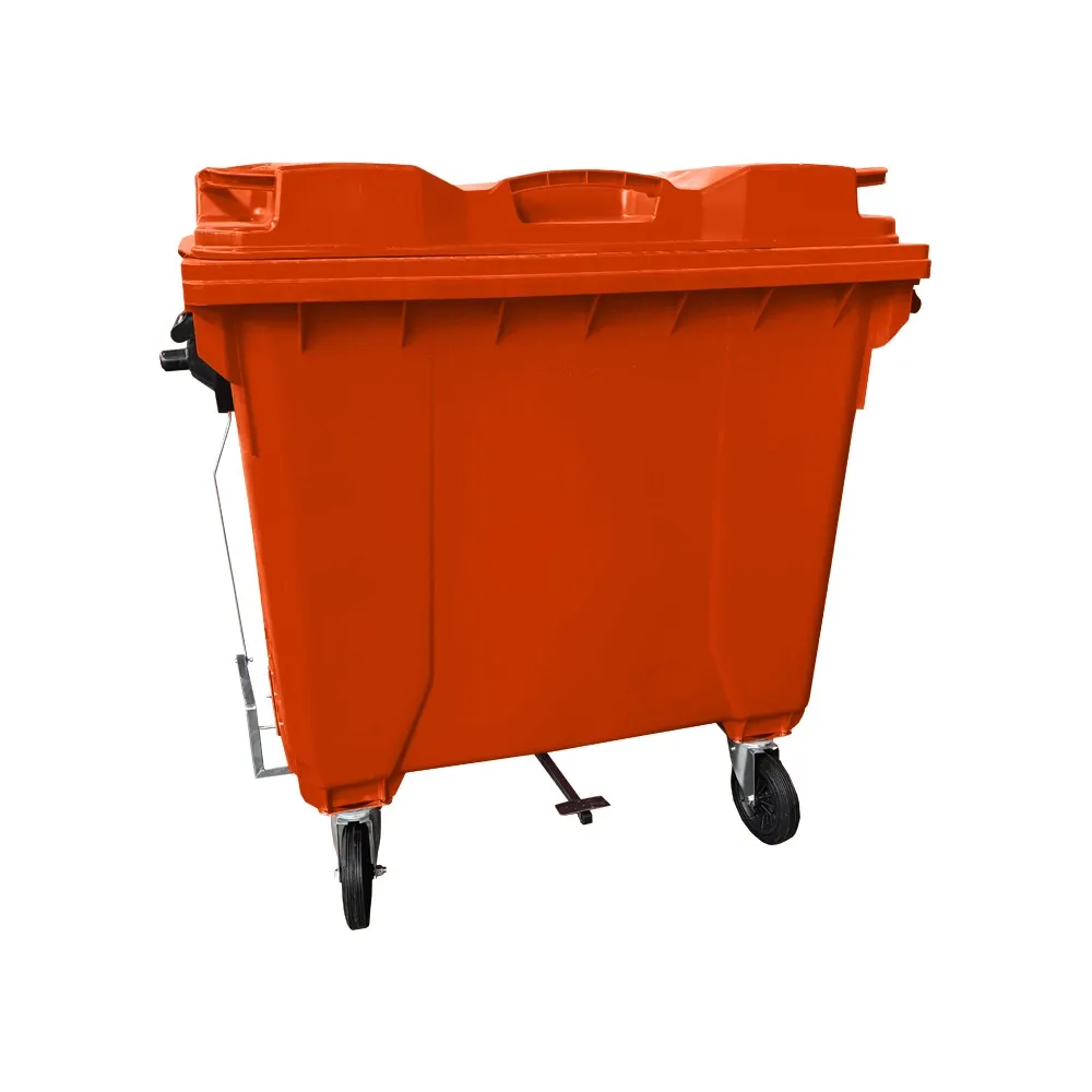 Container Plástico 1000 Litros Com Pedal Laranja Imagem