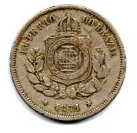 1871 - 100 Réis - Moeda Brasil Império