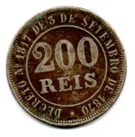 1871 - 200 Réis - Moeda Brasil Império - Foto 2