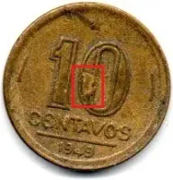 1949 - 10 Centavos - ERRO: Cunho Entupido (no 0) - Moeda Brasil