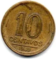 1949 - 10 Centavos - ERRO: Cunho Entupido (no 0) - Moeda Brasil - Foto 3