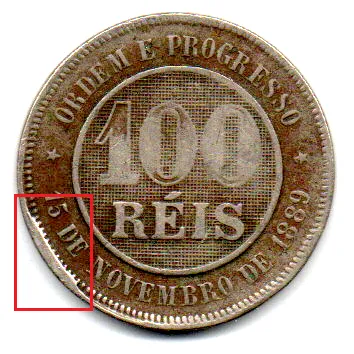 1895 - 100 Réis - ERRO: Cunho Quebrado - Moeda Brasil