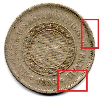 1895 - 100 Réis - ERRO: Cunho Quebrado - Moeda Brasil