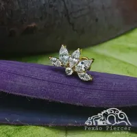 Labret em TITÂNIO PVD GOLD MEIA FLOR  com 6 Pedras  1050 - Foto 2