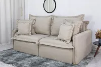 Sofá Retrátil e Cama 4 Almofadas Roma Tecido Bege Linho  2 metros Super promoção - Foto 2