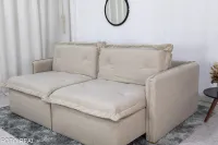 Sofá Retrátil e Cama 4 Almofadas Roma Tecido Bege Linho  2 metros Super promoção - Foto 3