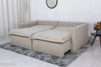 Sofá Retrátil e Cama 4 Almofadas Roma Tecido Bege Linho  2 metros Super promoção - Foto 4