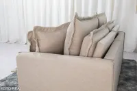 Sofá Retrátil e Cama 4 Almofadas Roma Tecido Bege Linho  2 metros Super promoção - Foto 5