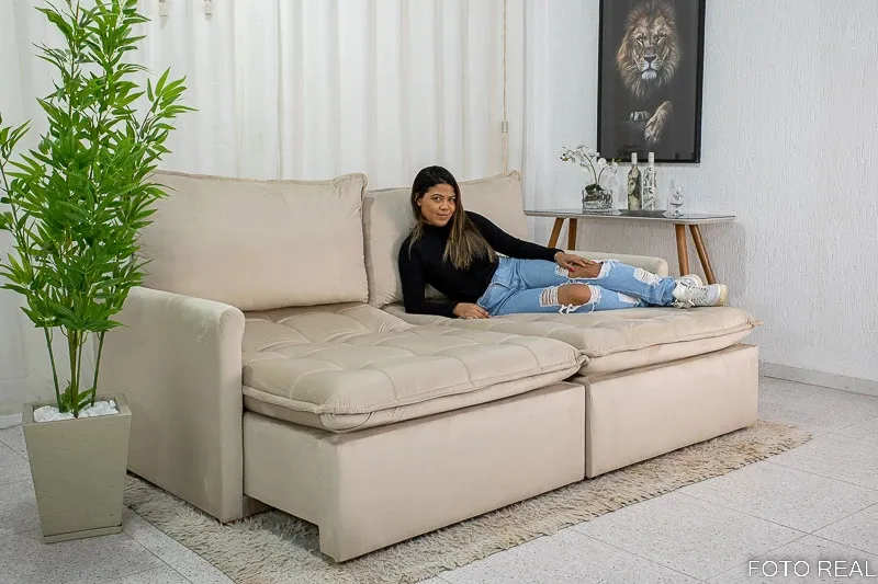 Sofá Retrátil Reclinável  e Cama Málaga 2.15m cores em Veludo  A62 - Sem Caixa Imagem