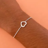 Pulseira de  prata feminina - Coração com pedras - PUL405 - Foto 2