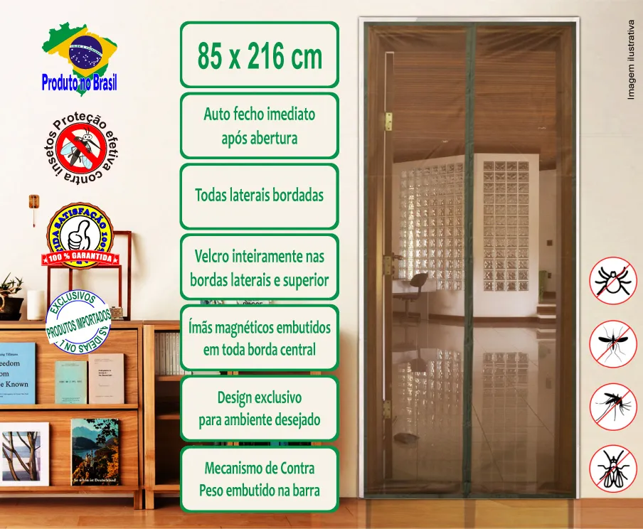 Tela mosquiteira magnética, marrom vinho sem estampa 86 x 215 cm