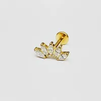 Labret Cluster em Titânio PVD DOURADO  com 5 Pedras Navete 1.2mm - TIT23 - Foto 4