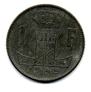 Bélgica - 1945 - 1 Franc - (Emissão Sob Domínio da Alemanha 2° Guerra)