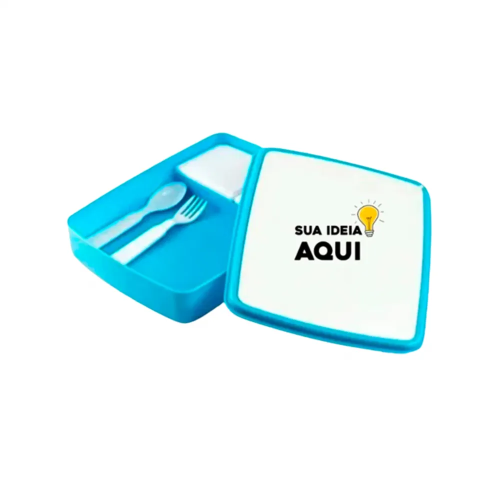 Pote de Marmita Azul com Garfo e Colher Imagem