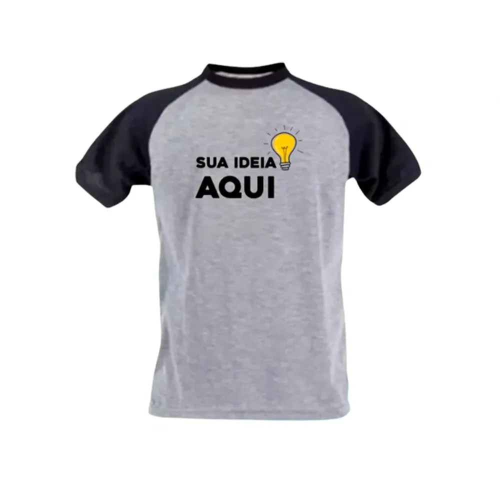 Camiseta Raglan Cinza Mescla com Preto
