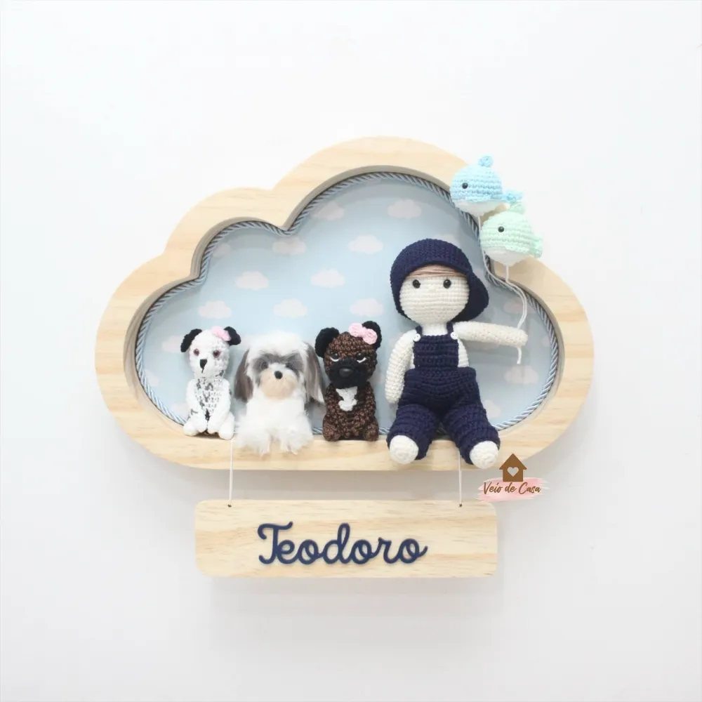 Menino com 3 Pets + balões Peixinhos - Nuvem G - Porta Maternidade