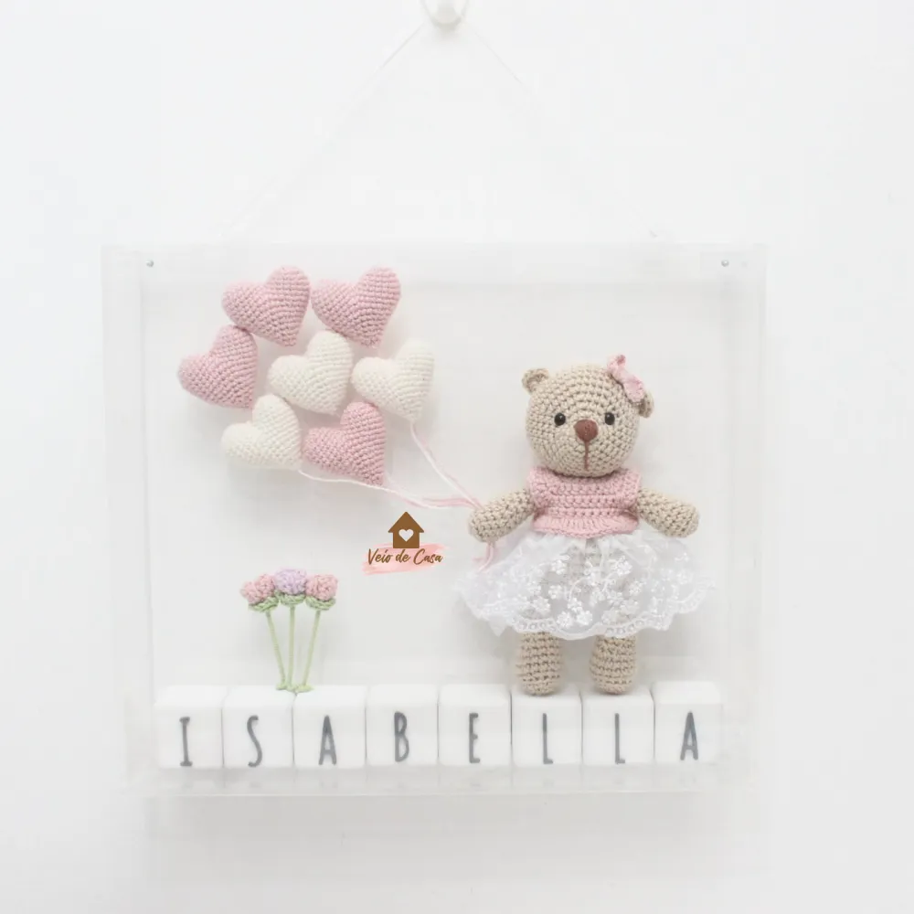 Ursinha - 7 corações  - Quadro Acrílico Fechado - Porta Maternidade Imagem