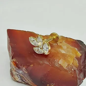 Labret em Titânio  PVD DOURADO 1.2mm - RAMO 4 Folhas com Pedras - TIT10 - Foto 2