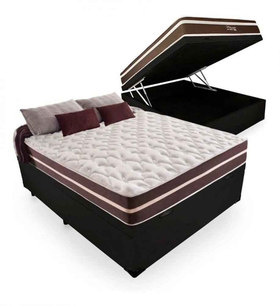  Baú casal blindado alto nível  + colchão Molas ensacadas Clássico 64 cm Oferta! 
