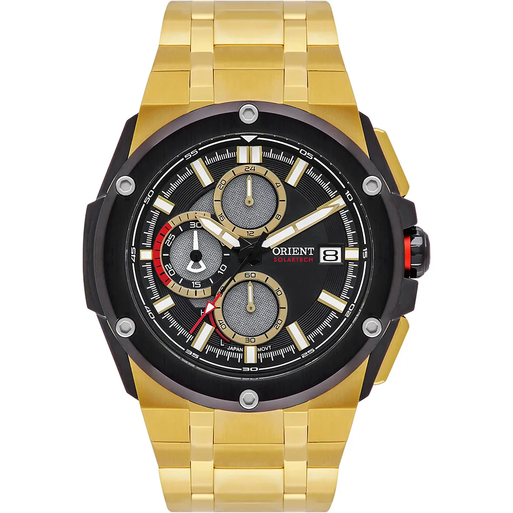 RELÓGIO ORIENT SOLARTECH MASCULINO CRONÓGRAFO MGSSC056 DOURADO