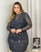 Vestido Curto Tweed Diva's Voga Preto Mescla - Foto 2