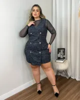 Vestido Curto Tweed Diva's Voga Preto Mescla - Foto 3