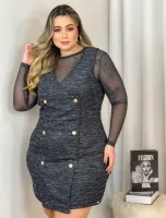 Vestido Curto Tweed Diva's Voga Preto Mescla - Foto 4