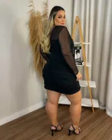 Vestido Curto Drapeado Tule Hot Pink Preto - Foto 2