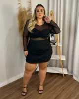 Vestido Curto Drapeado Tule Hot Pink Preto - Foto 3