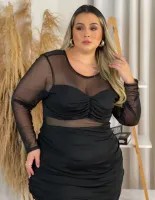 Vestido Curto Drapeado Tule Hot Pink Preto - Foto 4